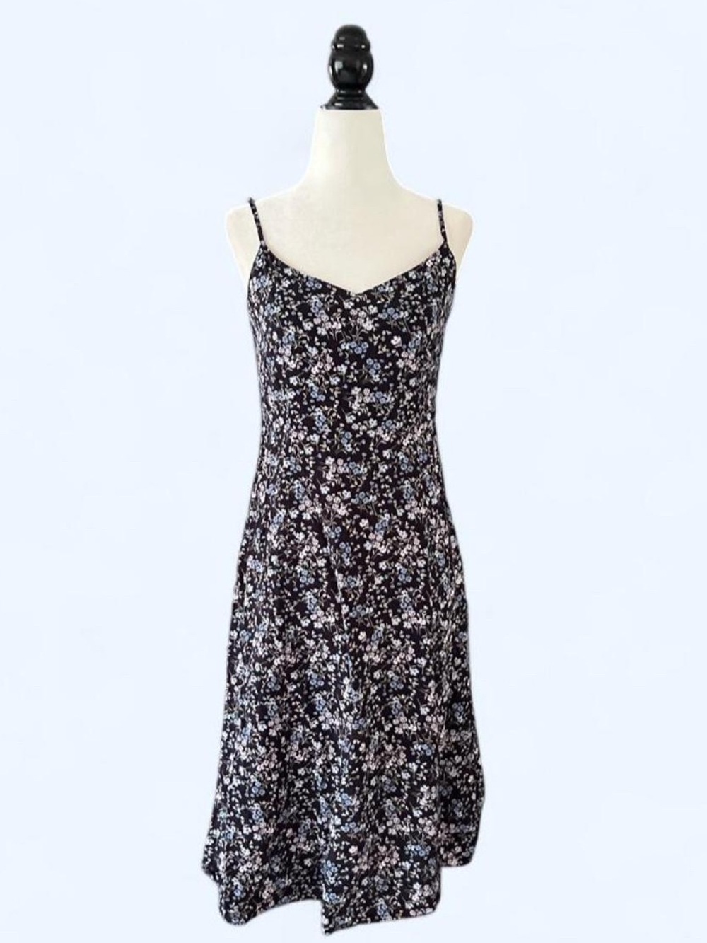 Cottagecore Uniqlo Black Floral Summer Midi Dress XS - Picture 2 of 11